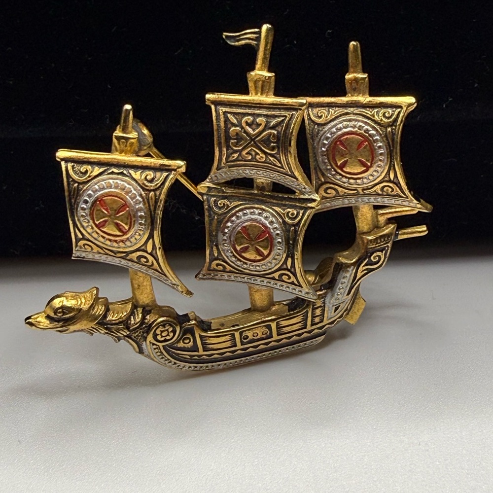 Vintage Spanish Galleon  Gold and Silver Toned  Pin/ Brooch